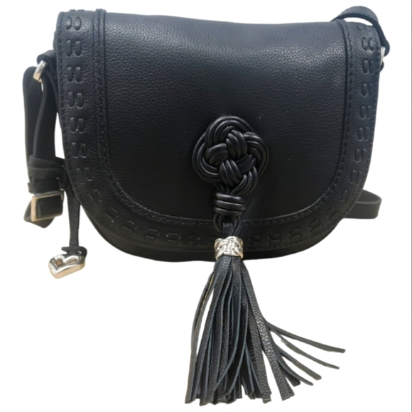 Brighton Handbags - Brighton Interlok Trina Saddlebag  Black Leather Crossbody Bag